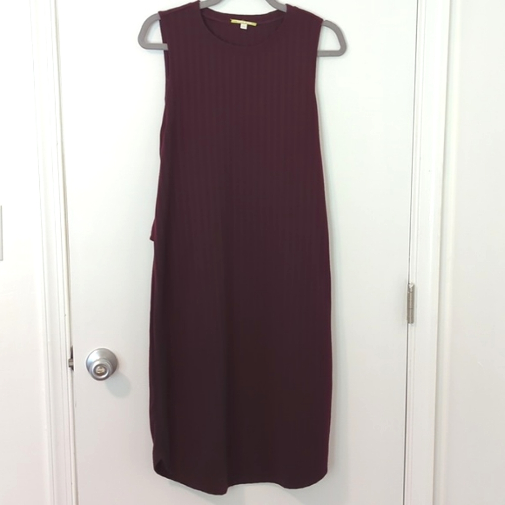 Gianni Bini Maroon/Burgundy Fitted Casual Midi Dress with Tie, Large